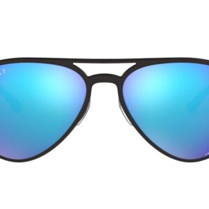 Ray-Ban Rb4320ch Chromance Aviator Sunglasses, Matte Black/Polarized Green Mirrored Blue, 58 mm