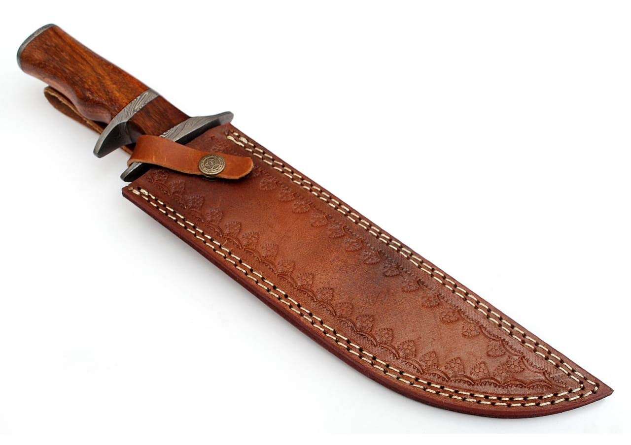 SharpWorld 15 Inches Custom Damascus Knife Pakka Wood Handle w/Brown Leather Sheath TJ117