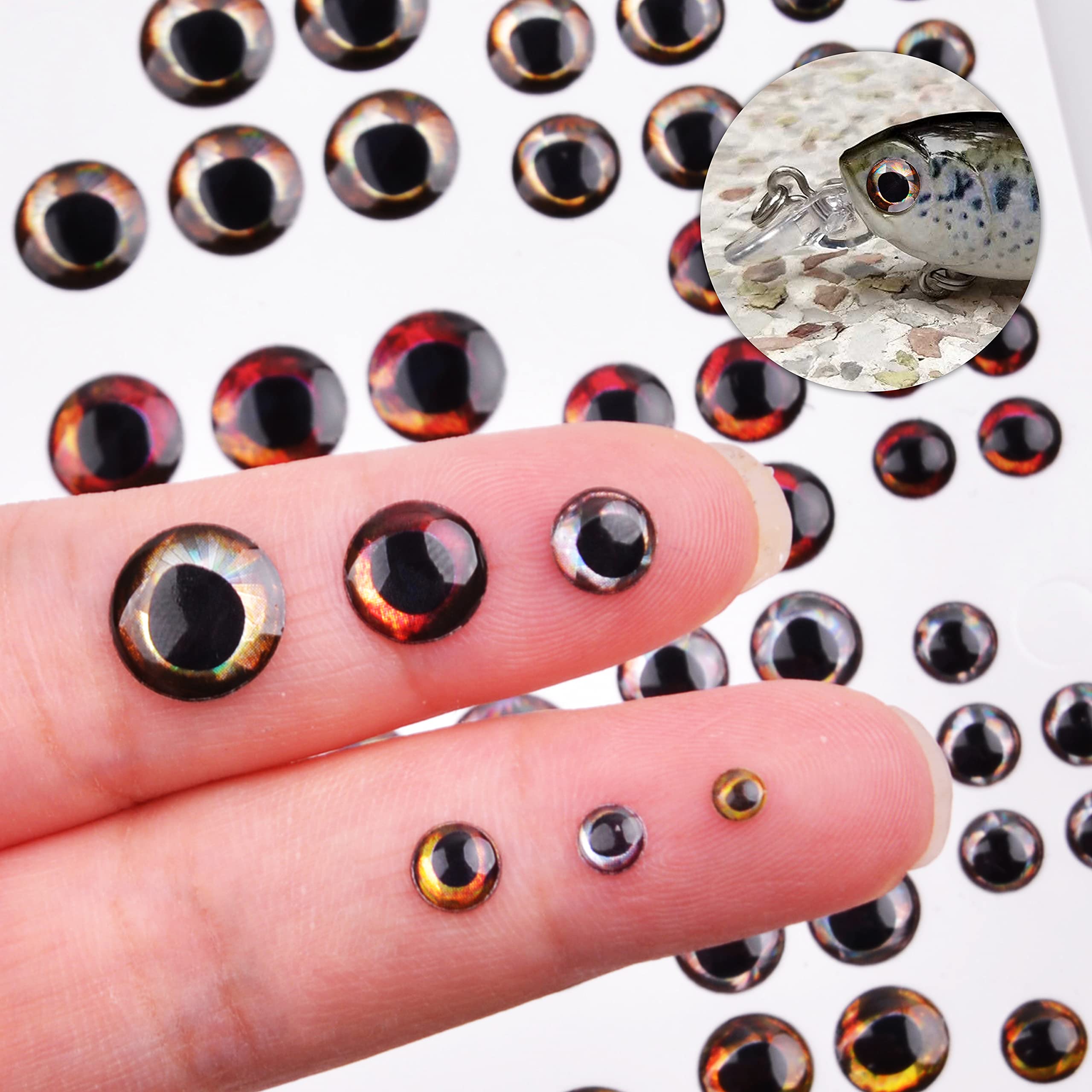 Fishing Lure Eyes, 3D/4D/5D Fly Tying Eyes Lifelike Artificial Realistic Epoxy Fishing Eye for Fishing Lure Making Kit Holographic Fishing Accessories for Fishing Baits DIY