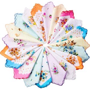 zhanmai 20 pieces handkerchiefs for women vintage floral soft cotton blend colorful embroidered ladies handkerchief tea party favors