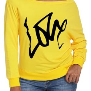 AM CLOTHES Sweatshirt for Women Off Shoulder Oversized Sweatshirts Long Sleeve Sweaters Shirts Tops 3X-Large 01-yellow