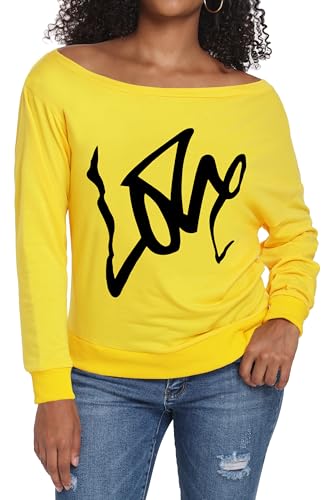 AM CLOTHES Sweatshirt for Women Off Shoulder Oversized Sweatshirts Long Sleeve Sweaters Shirts Tops 3X-Large 01-yellow