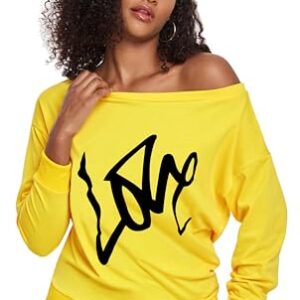 AM CLOTHES Sweatshirt for Women Off Shoulder Oversized Sweatshirts Long Sleeve Sweaters Shirts Tops 3X-Large 01-yellow