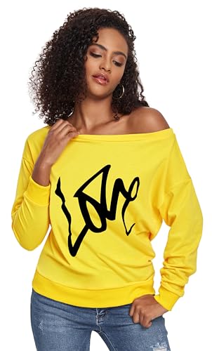 AM CLOTHES Sweatshirt for Women Off Shoulder Oversized Sweatshirts Long Sleeve Sweaters Shirts Tops 3X-Large 01-yellow