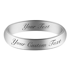 Fanery Sue Custom Personalized Engraved Name Ring for Men and Women Valentines Day Gift for Him/Her Customizable Stackable Simple Dome Couples Promise Rings(Ring Size: 9 | 4MM)