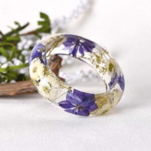 ACCHEN Real Dried Pressed Flower Transparent Quartz Crystal DIY Handmade Resin Bracelet Plant Garden Jewelry Bangle Bracelet (NG0020-Bracelet)