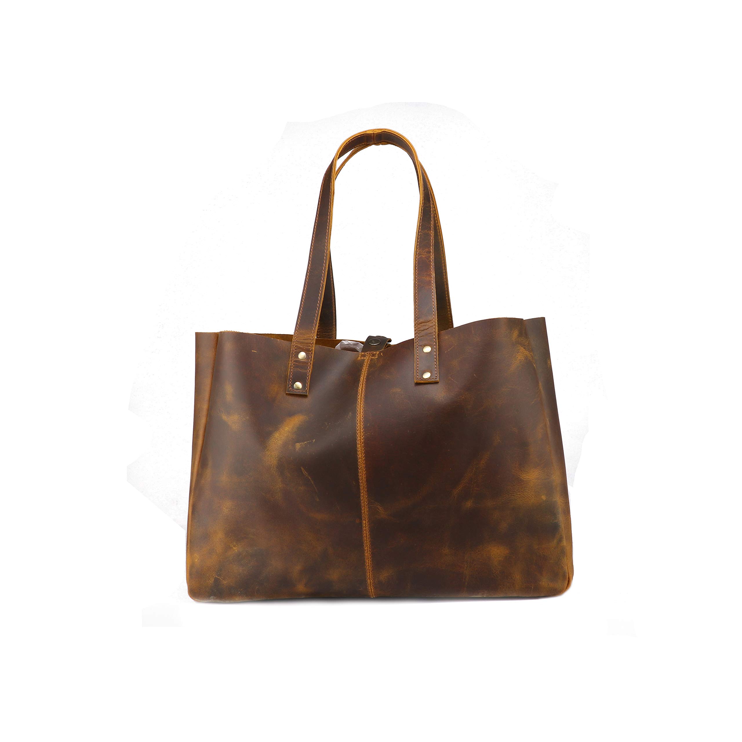 Leather Castle Vintage Buffalo Hide Women’s Tote Bag, Travel Handbag, Shopping Shoulder Bags, Large - Brown