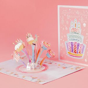 Paper Love Party Explosion Pop Up Birthday Card, 3D Popup Greeting Cards For Birthday, Celebration, Party, Baby Shower, It’s a Girl, All Occasion | 5" x 7"