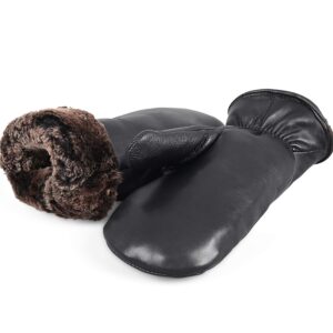 Zavelio Unisex Premium Shearling Sheepskin Fur Lined Leather Mittens Black Large