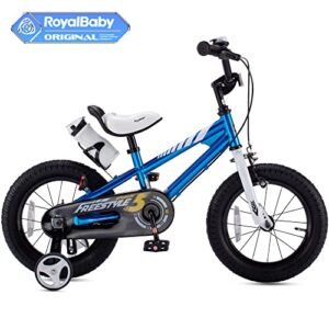 RoyalBaby Boys Girls Kids Bike 14 Inch BMX Freestyle 2 Hand Brakes Bicycles with Training Wheels Child Bicycle Blue