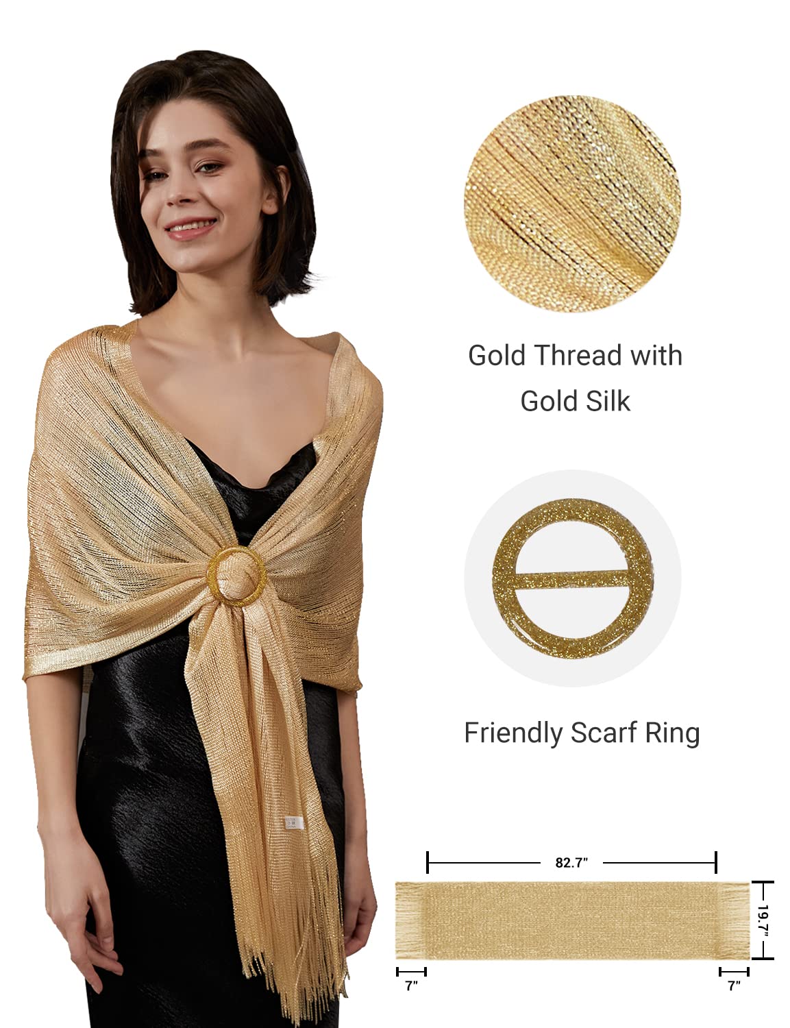 MissShorthair Sparkly Shawls and Wraps for Evening Dresses,Shawl Wraps for Women Wedding Party with Buckle