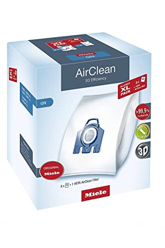 Miele Allergy XL Pack AirClean 3D GN Vacuum Cleaner Bags, 8 x Bags, 1 x Hepa Filter