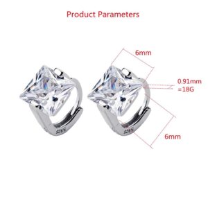 Princess Cut CZ Tiny Small Hoop Cartilage Earrings for Women 925 Sterling Silver Square Solitaire Crystal Diamond Hypoallergenic Dainty Sleeper Hoops Jewelry Gifts 6mm Inner