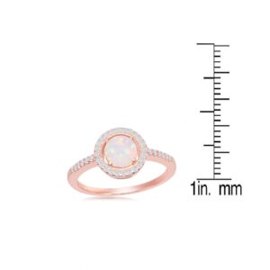 Sterling Silver Rose Gold Plated Created White Opal with Cubic Zirconia Halo Ring (Size 8)