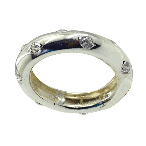 CaratYogi Round Stone White Cubic Zircon Ring Band Silver Bezel Style Handcrafted Available Sizes 7.5