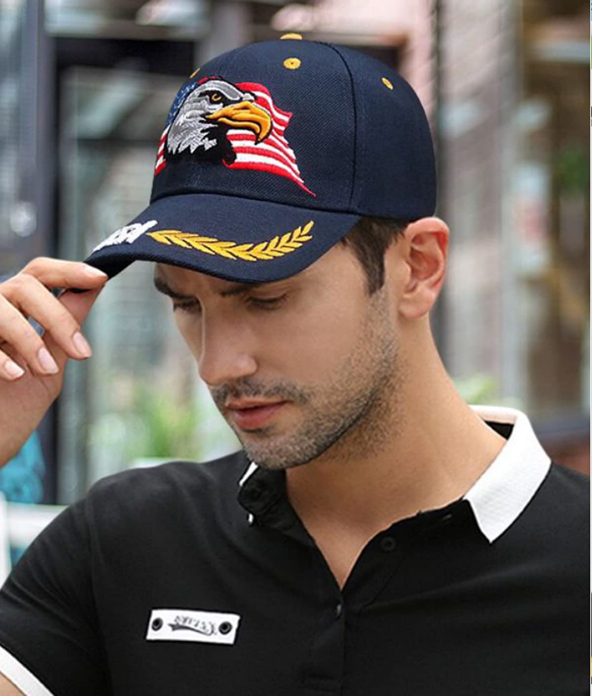 USA-Flag Eagles-Hat American Baseball-Cap Embroidered Navy