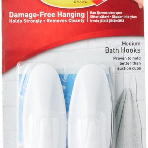 Command Designer Bath Hooks, Medium, White, 2-Hooks with Water-Resistant Strips (17081B-ES) (12 Hooks)