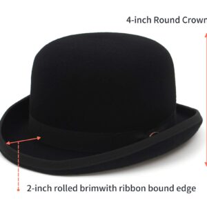 GEMVIE Black Derby Hat 100% Wool Theater Quality Hat Bowler Hat for Men Women Vintage Costumes