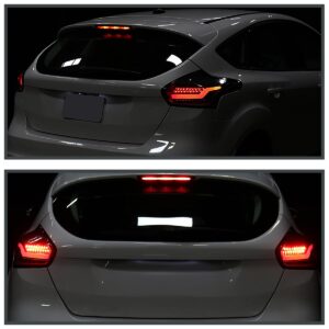 Spec-D Tuning Black Housing Clear Lens LED Bar Tail Lights Compatible with 2015-2018 Ford Focus SE/ST/Titanium Hatchback, 2016-2018 Ford Focus RS Hatchback, Left + Right Pair Assembly