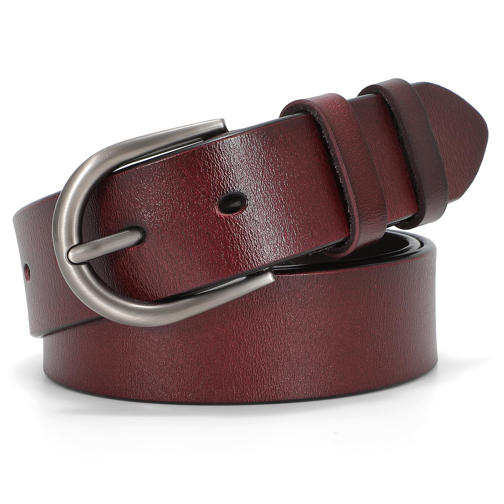 WHIPPY Women Leather Belt for Jeans Pants Dresses Fashion Ladies Western Leather Belt with Silver Buckle M Dark Coffee