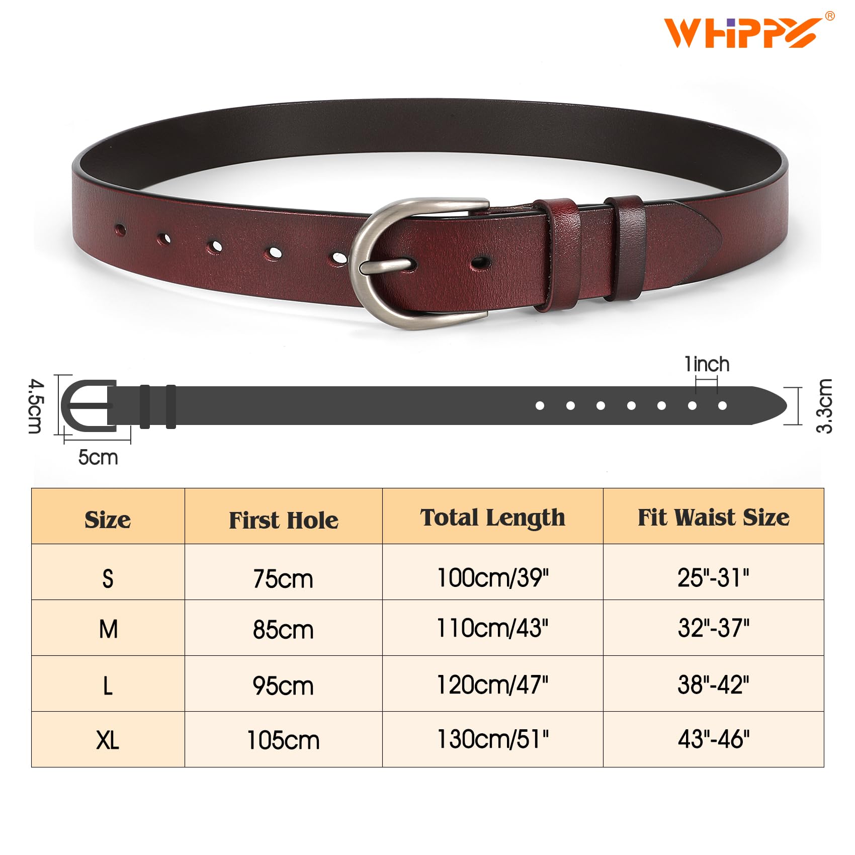 WHIPPY Women Leather Belt for Jeans Pants Dresses Fashion Ladies Western Leather Belt with Silver Buckle M Dark Coffee