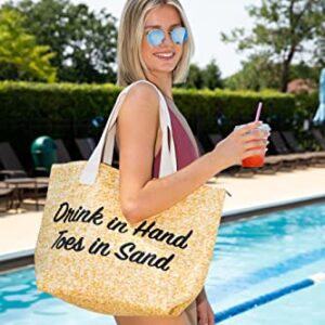 Funky Junque Beach Bag - DRINKS IN HAND TOES IN SAND (Natural)