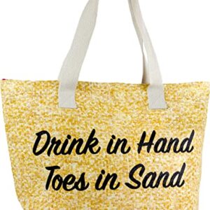 Funky Junque Beach Bag - DRINKS IN HAND TOES IN SAND (Natural)