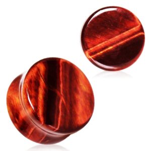 Covet Jewelry Natural Red Tiger Eye Stone Saddle Plug (9/16)