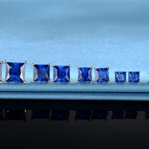 18K White Gold Plated Princess Cut Created Blue-sapphire Spinel Stud Earrings Sets For Women Pack of 5