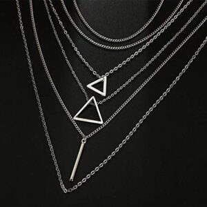 Anglacesmade Bohemia Layered Choker Necklace Silver Triangle Necklace Bar Necklace Geometric Necklace Bohemian Jewelry for Women and Girls