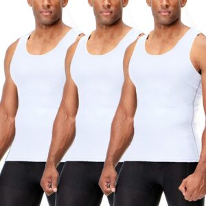 DEVOPS 3 Pack Men's Muscle Dry Fit Compression Tank Top (Large, White/White/White)