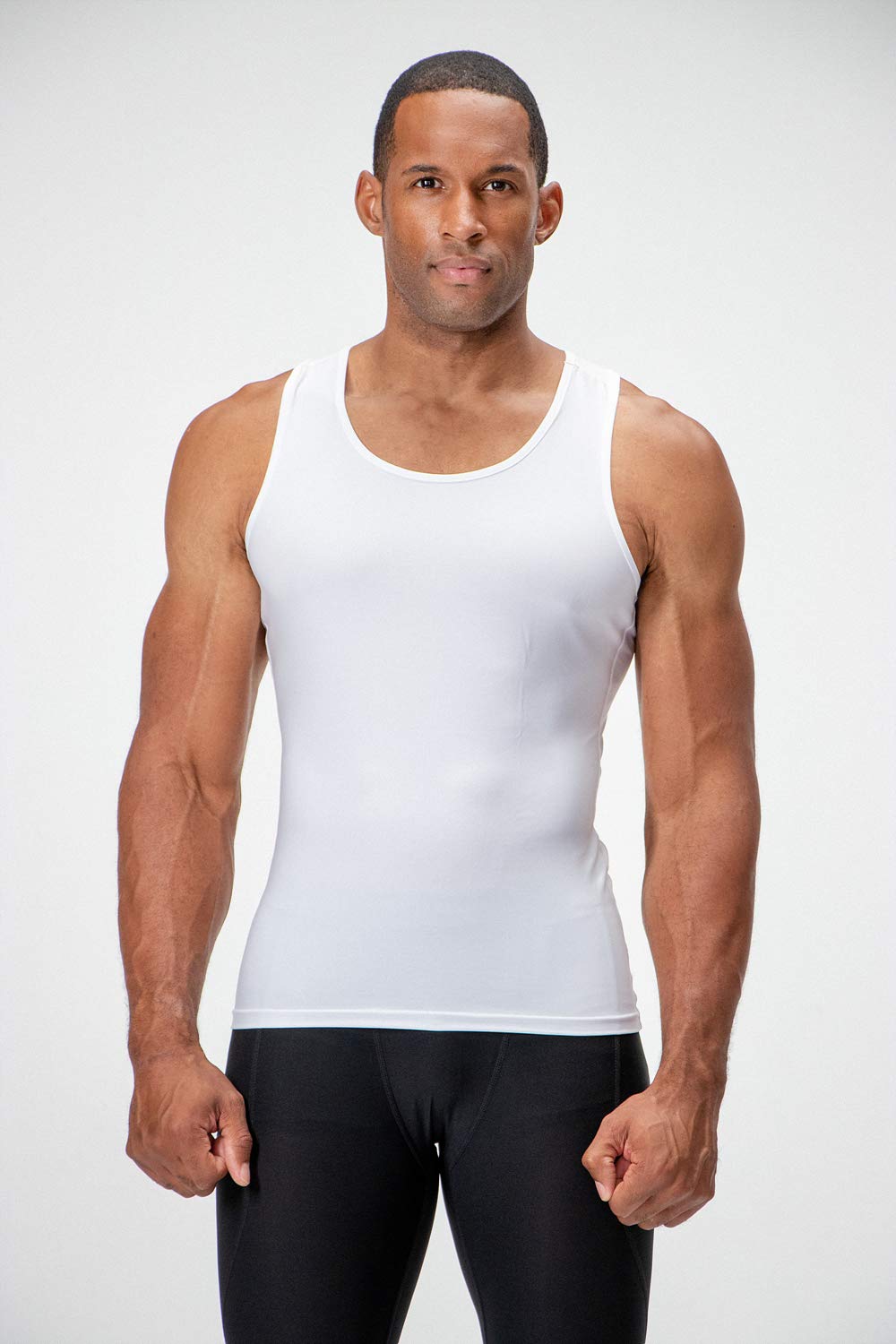 DEVOPS 3 Pack Men's Muscle Dry Fit Compression Tank Top (Large, White/White/White)