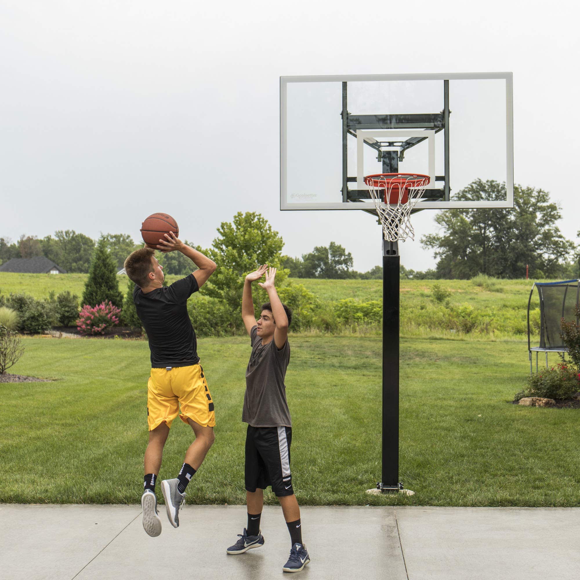 Goalsetter All-American In Ground Adjustable Basketball System with 60-Inch Glass Backboard and Single Static Rim, Black (SS45560G1)