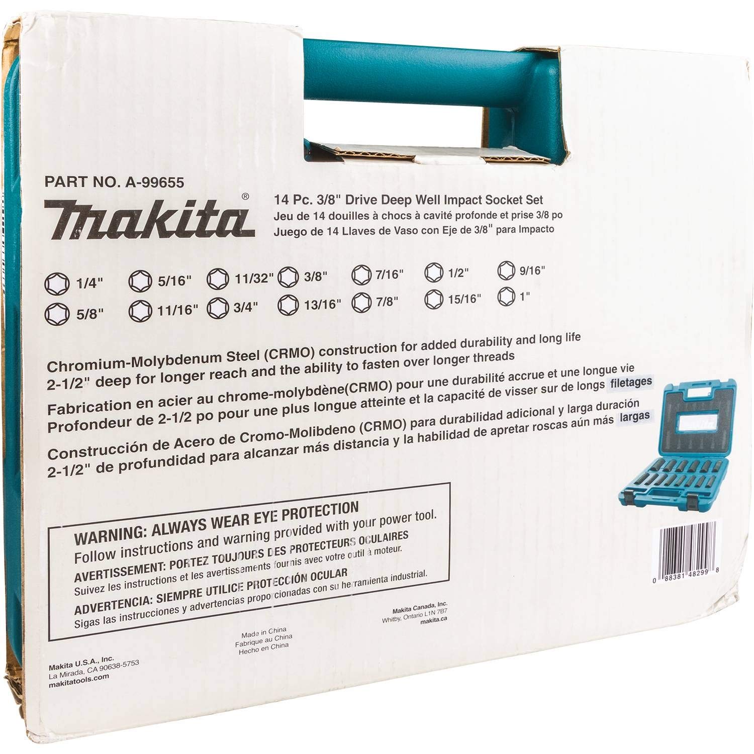 Makita A-99655 14 Pc. 3/8" Drive Deep Well Impact Socket Set