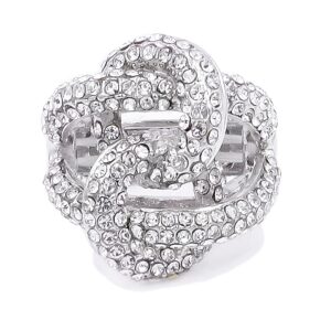 Lavencious 2 Circles Linked Design with Crystals Stretch Rings Statement Rings Free Size for Women (Silver)