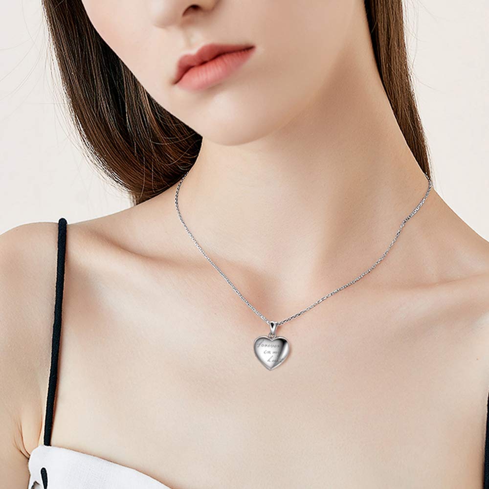 LONAGO Heart Locket Necklace Forever in My Heart Shape Photo Locket Necklace Silver Locket Gift for Women (Locket Necklace)