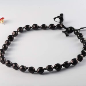 BNQL Chunky Hawaiian Kukui Nut Lei Necklace with Ribbon Bow Closure Graduation Gift (black)