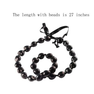 BNQL Chunky Hawaiian Kukui Nut Lei Necklace with Ribbon Bow Closure Graduation Gift (black)