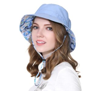 llmoway women packable sun hat lightweight cotton fishing hiking safari bucket hat with strap blue