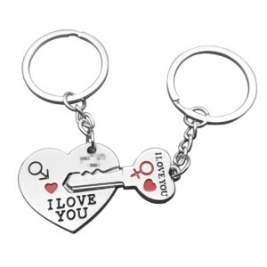 nekoki 2pcs couple key chain ring set-i love you with red heart keychains set for boyfriend girlfriend and best friends,valentine's day birthday gifts graduation gifts-love heart key locks lover gift