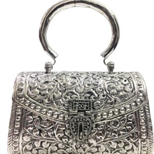 Indian Brass Clutch Silver white clutches Vintage Handmade Brass metal purse Hand clutch Handbag for women party Bride marriage clutch