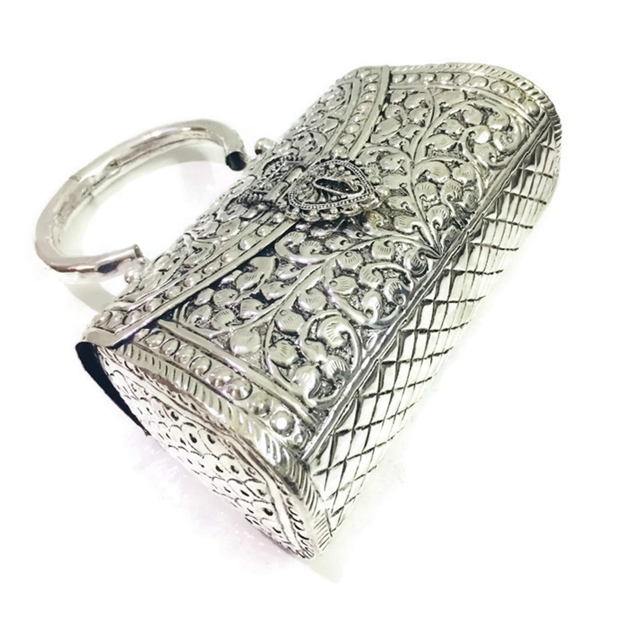 Indian Brass Clutch Silver white clutches Vintage Handmade Brass metal purse Hand clutch Handbag for women party Bride marriage clutch