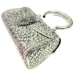 Indian Brass Clutch Silver white clutches Vintage Handmade Brass metal purse Hand clutch Handbag for women party Bride marriage clutch