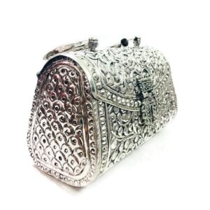 Indian Brass Clutch Silver white clutches Vintage Handmade Brass metal purse Hand clutch Handbag for women party Bride marriage clutch