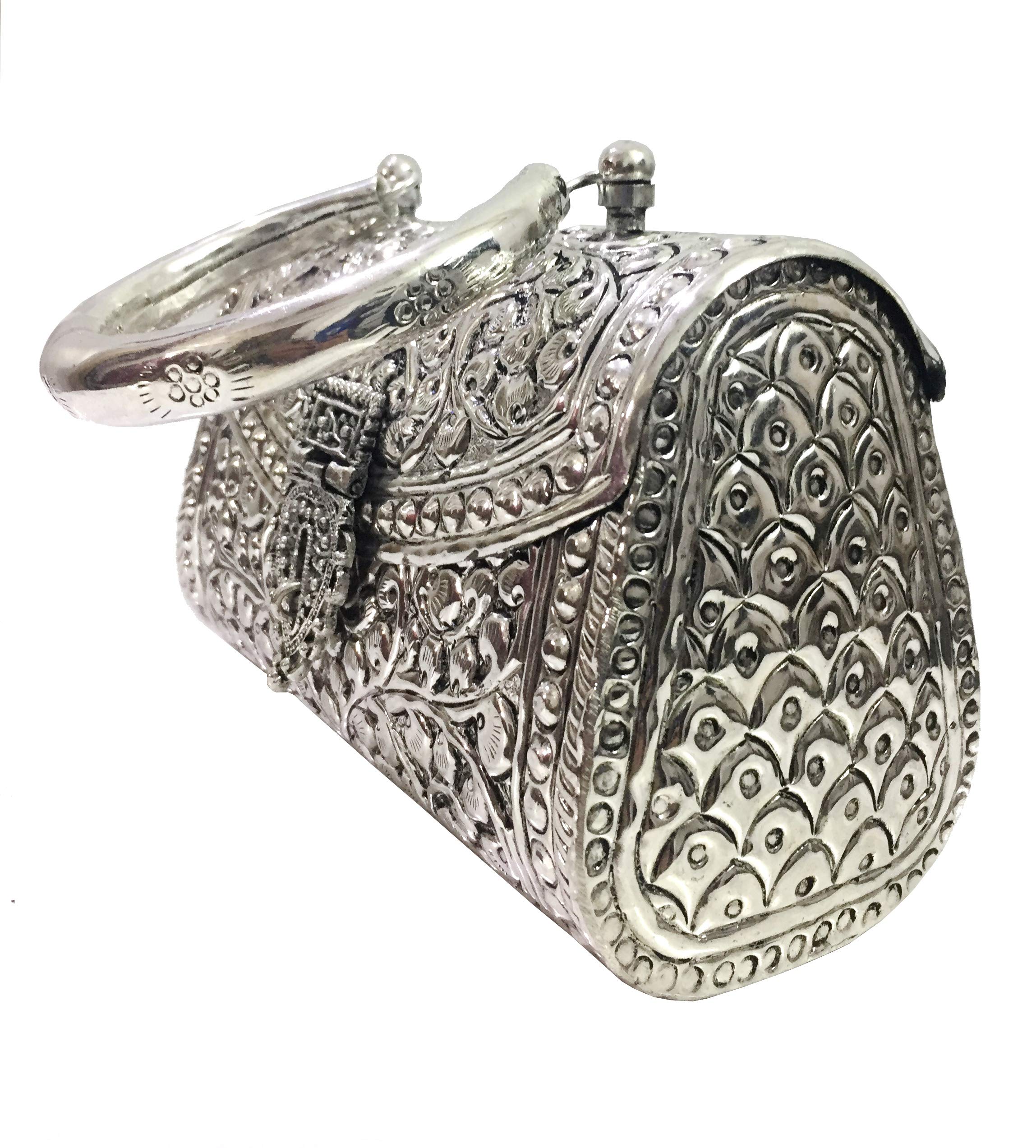 Indian Brass Clutch Silver white clutches Vintage Handmade Brass metal purse Hand clutch Handbag for women party Bride marriage clutch