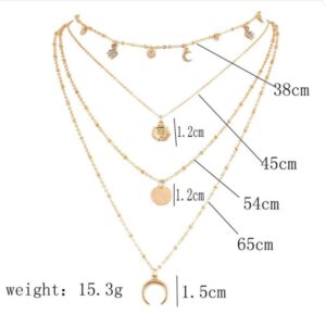 Anglacesmade Boho Layered Moon & Star Choker Necklace Coin Moon Star Sun Pendant Necklace Dainty Celestial Jewelry Multilayer Necklace for Women