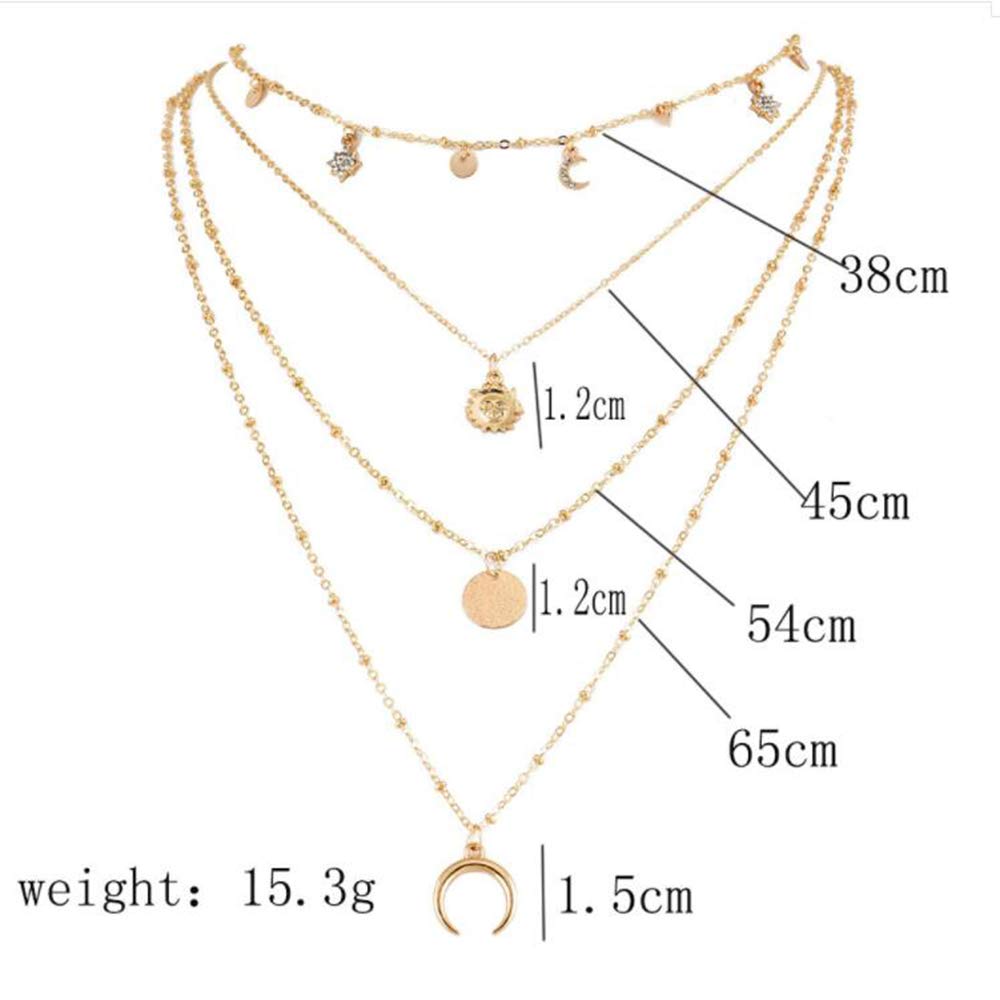 Anglacesmade Boho Layered Moon & Star Choker Necklace Coin Moon Star Sun Pendant Necklace Dainty Celestial Jewelry Multilayer Necklace for Women