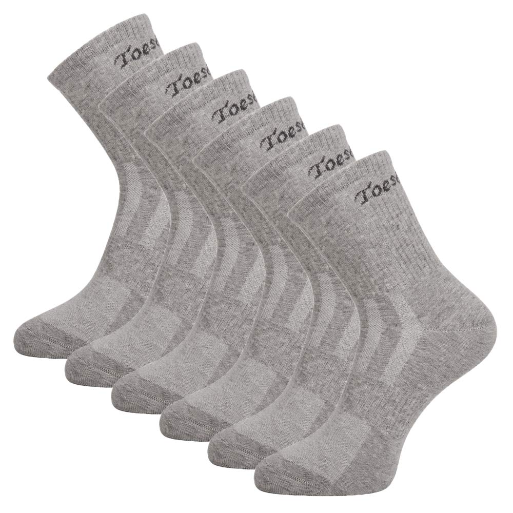 Toes&Feet Men's 6-Pack Grey Anti-Odor Quick-Dry Quarter Crew Athletic Socks, Size 6-12