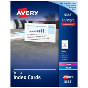 Avery 5388 Laser/Inkjet Index Cards, Perforated, 3-Inch x5-Inch , 150/BX, Matte White