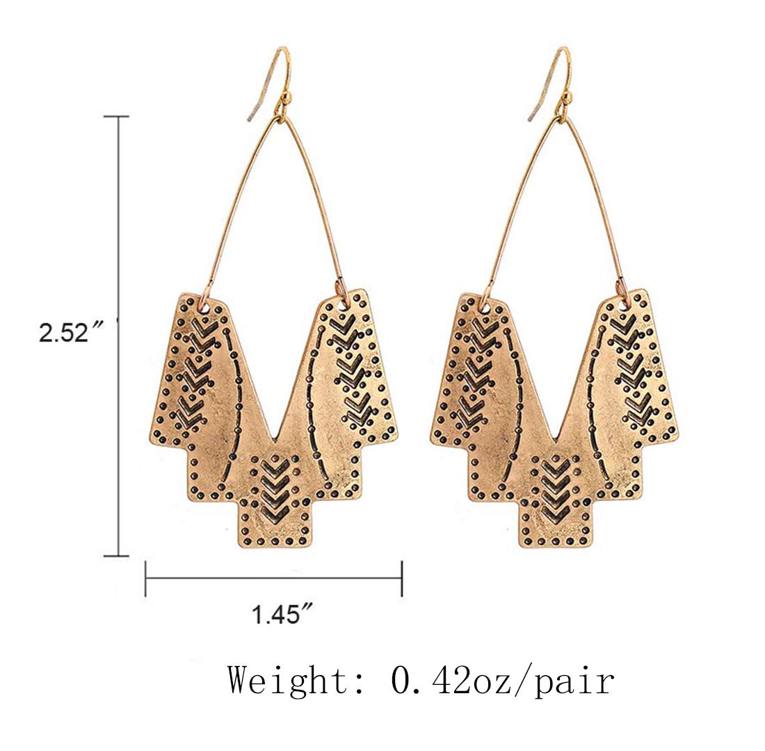 Zealmer Gold Geometric Earrings Statement Vintage Boho Ethnic Earrings Hollow Out Fan Shape Dangle Drop Earrings for Women Birthday Christmas Valentines Day Gift